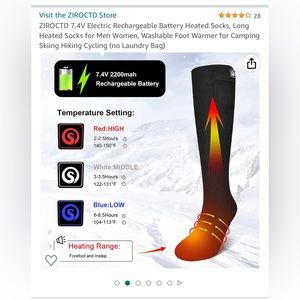 ZIROCTD 7.4V Electric Rechargeable Battery Heated Socks
